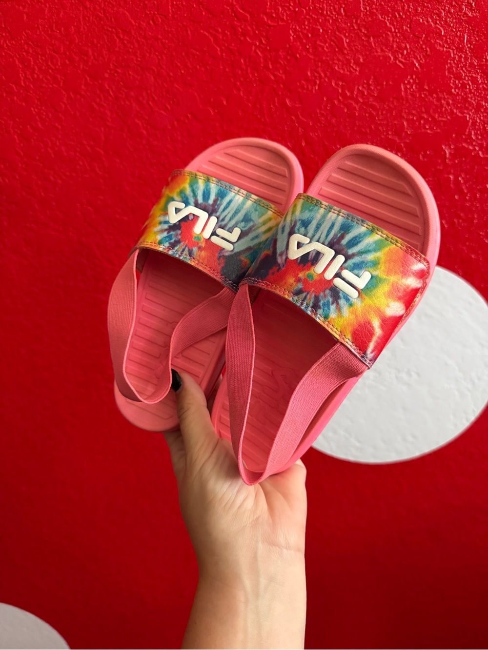 Fila Kids Pink Tie-Dye Strap Slide Sandals